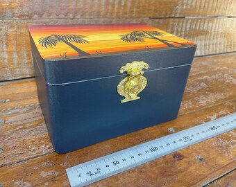 Handmade & hand painted sunset motif wooden storage /keepsake/ trinket box