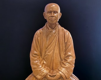 8”H Thich Nhat Hanh Zen Master Handmade Wooden Statue, Buddhist Art Feng Shui, Meditation Zen Decor, Father of Mindfulness Buddhist monk