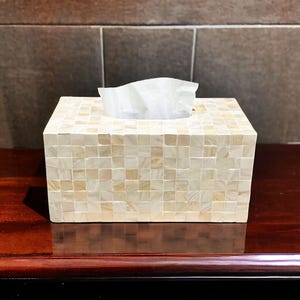 Mother pearl tissue box ivory mosaic pattern, rectangular tissue holder, luxurious tissue box cover, nacre tissue box, napkin case holder