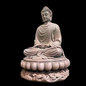 Big Heavy Gautama Buddha Statue made of Artificial Stone Antique Color, Shakyamuni Meditation Sculpture, Indoor Outdoor Buddhist Decoration image 8