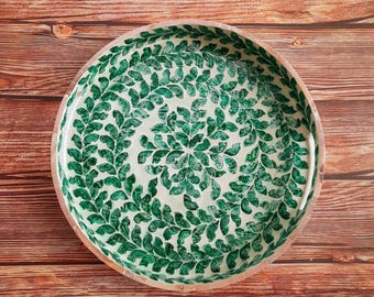 Mother of Pearl Inlay Tray: Round Green Nacre Decorative Tray