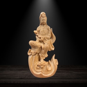 Handmade Small Wooden Guan Yin Statue, Resting Relaxing Kuan Yin,  Yoga Decor, Buddhist Art Feng Shui, Meditation Statue, Zen Buddha Statue