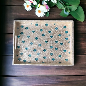 Mother pearl inlay rectangle tray, serving tray, breakfast tray, lacquer coffee table tray, decorative tray, housewarming gift, gift for mom image 1