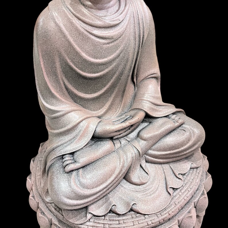 Big Heavy Gautama Buddha Statue made of Artificial Stone Antique Color, Shakyamuni Meditation Sculpture, Indoor Outdoor Buddhist Decoration image 9