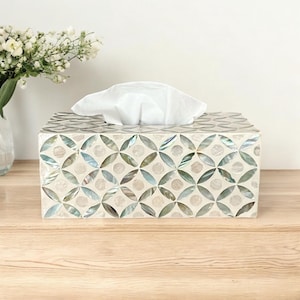 Mother pearl inlay lacquer rectangle tissue holder, luxurious tissue box cover, nacre tissue box, napkin case holder, coastal decor restroom