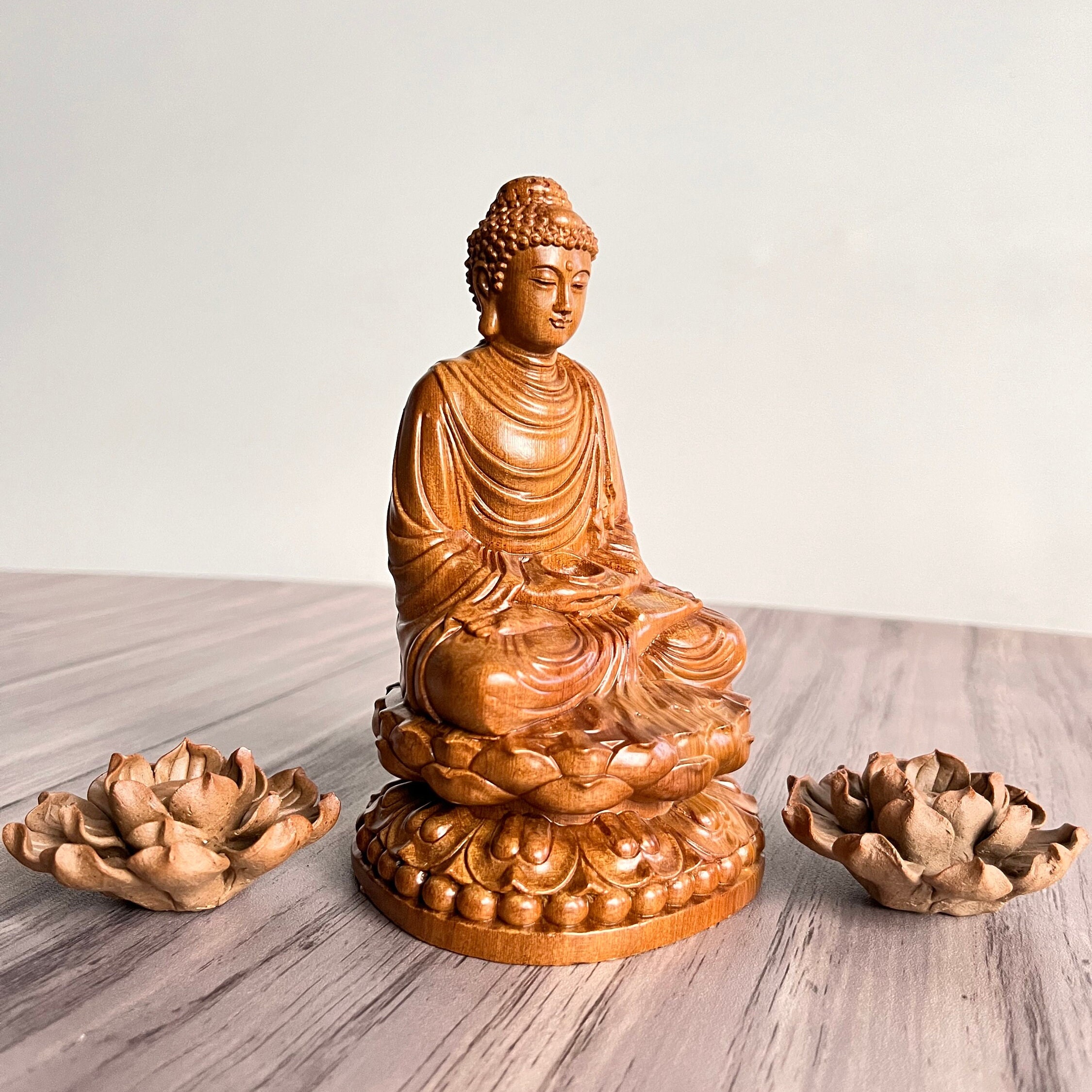 Wooden Gautama Buddha Statue 6” 8” 12” Height, Buddha