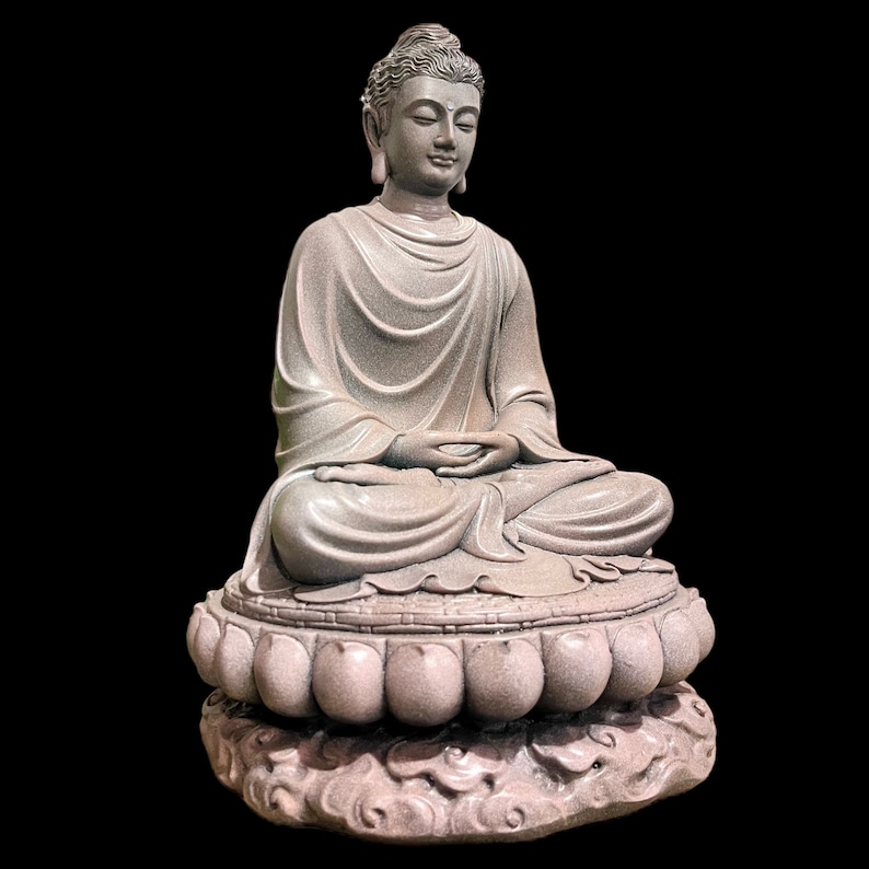 Big Heavy Gautama Buddha Statue made of Artificial Stone Antique Color, Shakyamuni Meditation Sculpture, Indoor Outdoor Buddhist Decoration image 4
