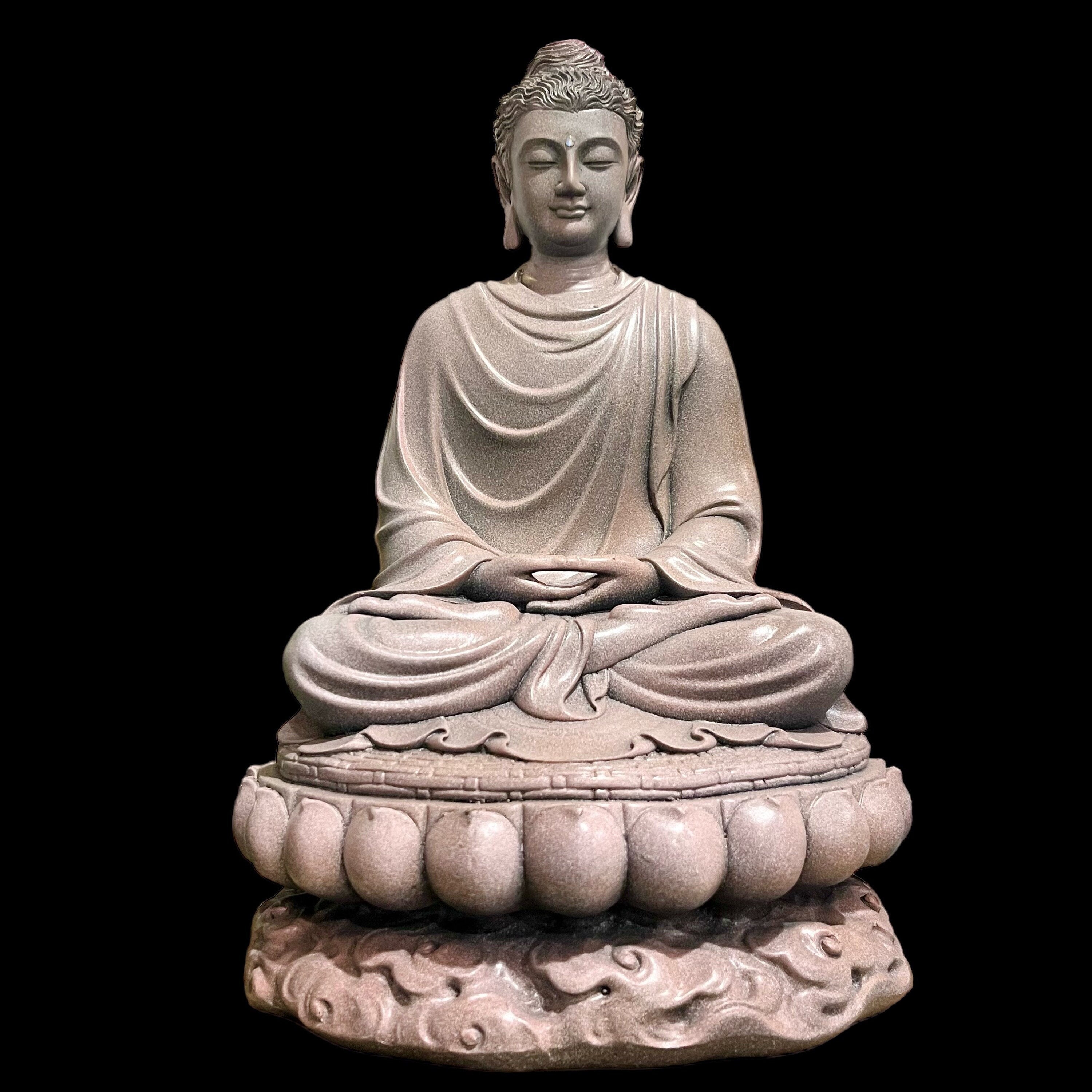 Big Heavy Gautama Buddha Statue made of Artificial Stone Antique Color, Shakyamuni Meditation Sculpture, Indoor Outdoor Buddhist Decoration