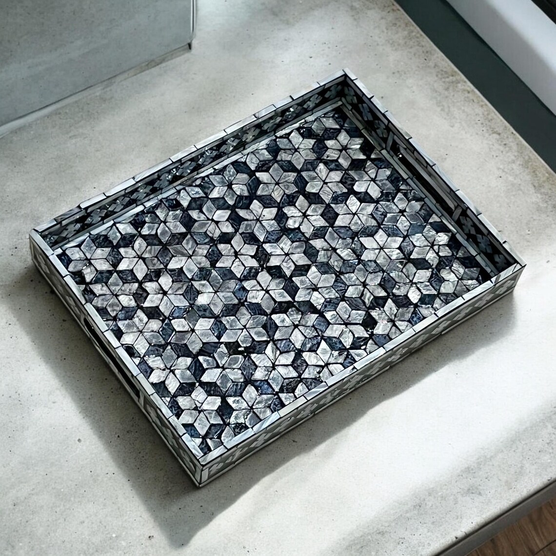 Black White Star Flower Tray: Mother of Pearl Capiz Shell Inlay - Etsy