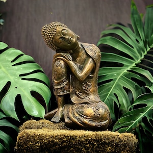 Relaxed Buddha Statue Old Color, Resting Buddha figurine, Mindful Gift, Oriental Decoration, Buddhist Art Feng Shui, Meditation, Zen Decor
