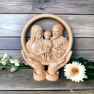 Holy Family Statue, Saint Joseph Mary and Baby Jesus, Desktop Wood Catholic Statue, Christian Gift, Home Decor, Wedding Anniversary Gift