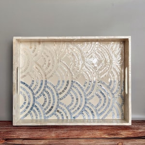 Waves Mother pearl tray, ocean rectangle serving tray, beach breakfast tray, coastal coffee table tray, decorative tray, housewarming gift