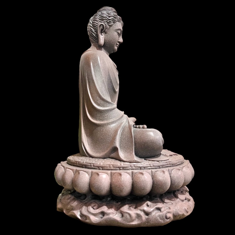 Big Heavy Gautama Buddha Statue made of Artificial Stone Antique Color, Shakyamuni Meditation Sculpture, Indoor Outdoor Buddhist Decoration image 5
