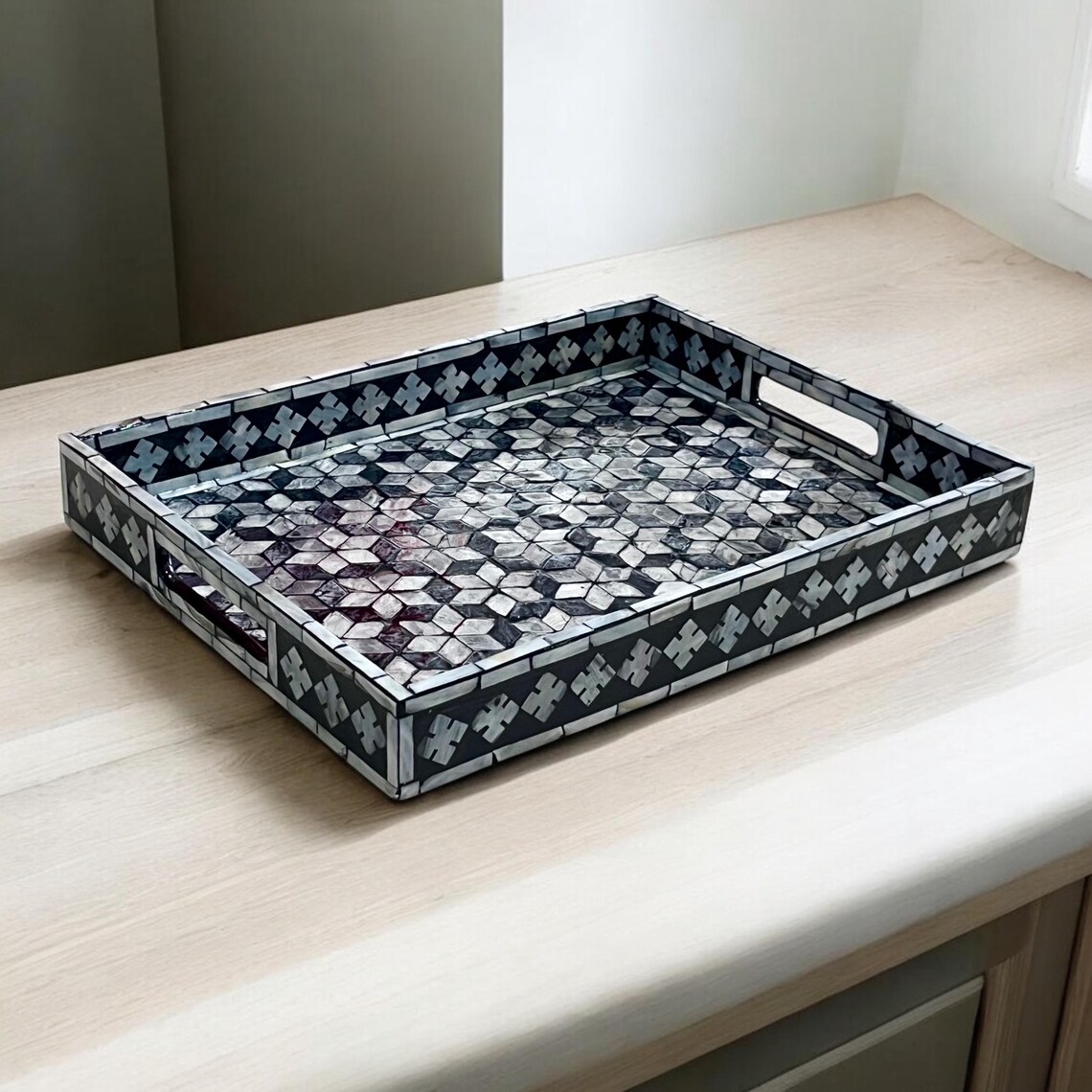 Black White Star Flower Tray: Mother of Pearl Capiz Shell Inlay - Etsy