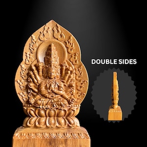 Wooden Double-sided Thousand Hands Guan Yin Bodhisattva Statue, Kuan Yin Small Statue, Buddhist Art Feng Shui, Yoga Decor, Zen Buddha Statue