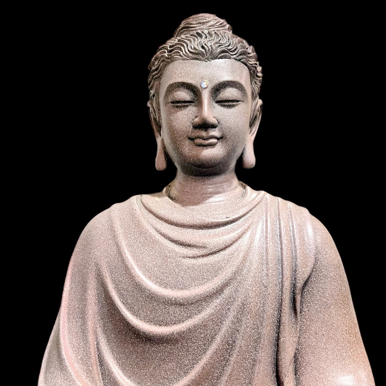 Big Heavy Gautama Buddha Statue made of Artificial Stone Antique Color, Shakyamuni Meditation Sculpture, Indoor Outdoor Buddhist Decoration image 3