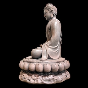 Big Heavy Gautama Buddha Statue made of Artificial Stone Antique Color, Shakyamuni Meditation Sculpture, Indoor Outdoor Buddhist Decoration image 7
