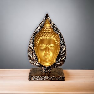 Hand painting 3D Debossed Face of Buddha Inside Bodhi leaf, Yoga Decor, Buddhist Art Feng Shui, Meditation, Zen Buddha Statue, Buddha Art