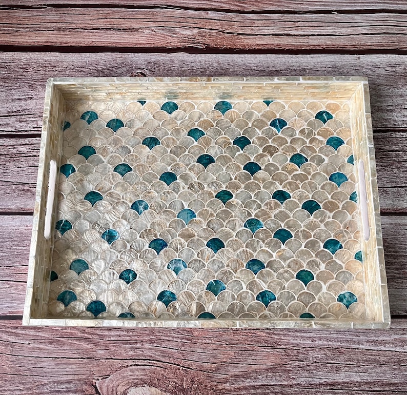 Mother pearl inlay rectangle tray, serving tray, breakfast tray, lacquer coffee table tray, decorative tray, housewarming gift, gift for mom image 9