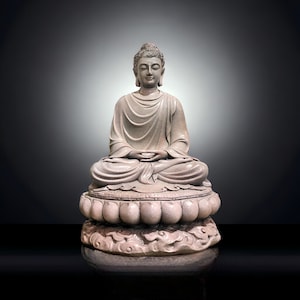 Big Heavy Gautama Buddha Statue made of Artificial Stone Antique Color, Shakyamuni Meditation Sculpture, Indoor Outdoor Buddhist Decoration image 11