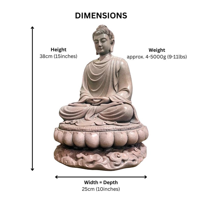Big Heavy Gautama Buddha Statue made of Artificial Stone Antique Color, Shakyamuni Meditation Sculpture, Indoor Outdoor Buddhist Decoration image 10