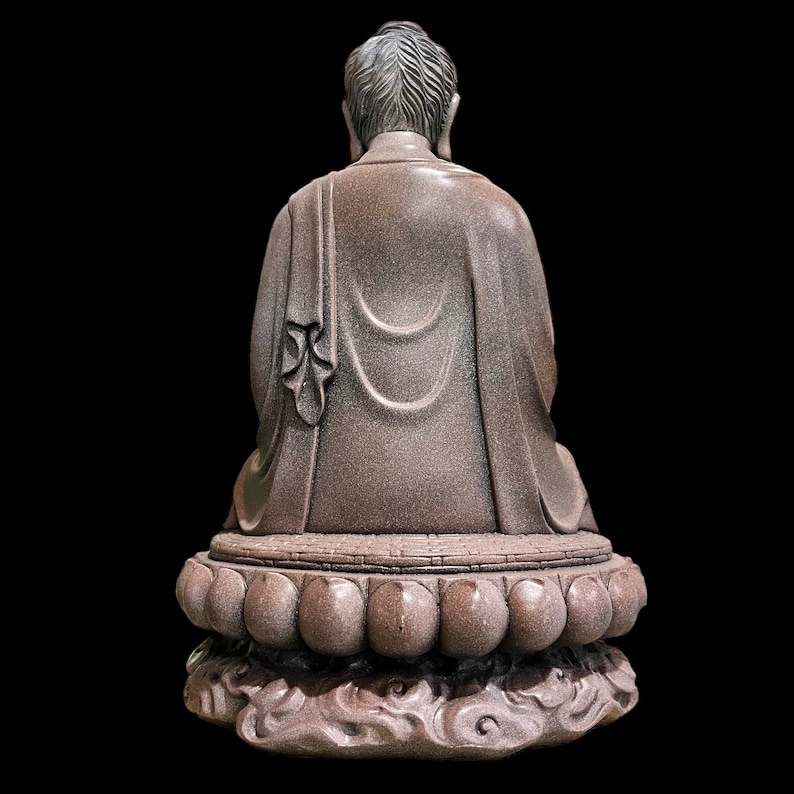 Big Heavy Gautama Buddha Statue made of Artificial Stone Antique Color, Shakyamuni Meditation Sculpture, Indoor Outdoor Buddhist Decoration image 6