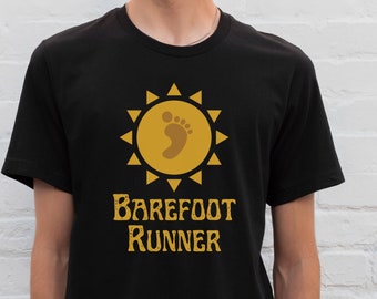 Barefoot Running tshirt, gifts for Barefoot minimalists, Unique barefoot gift for runners, Retro tshirt for runners, retro running tee gift