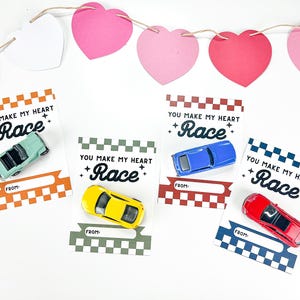 Make My Heart Race Valentijnskaarten, racewagen Valentijn, Valentijnsdagkaart, voor jongens of meisjes, klas Valentijn, AFDRUKBARE DOWNLOAD