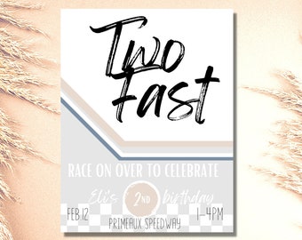 Two Fast Race Car Birthday Invitation Editable Canva Template