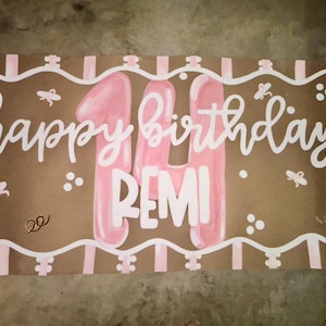 Custom Hand painted Party Banner- Girly-Floral-Birthday Banner- Kraft Paper Banner- Party Decoration- Party Sign