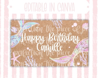 Girl Happy Birthday Banner Mockup | Girl Happy Birthday Banner Canva Mockup Template | Happy Birthday Girl Mermaid Banner Canva Mockup