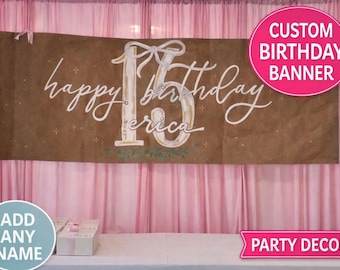 Sweet 16 Birthday Banner – Custom Name Party Decor | Pink Birthday Backdrop | Hand Painted Banner