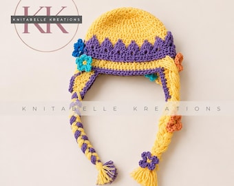 Crochet Rapunzel Wig Hat, Princess Costume Beanie, Handmade Yarn Hair (Made to Order)