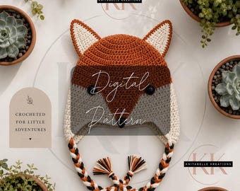 Molde de gorro de raposa de crochê – Gorro de animal da floresta faça você mesmo (Download digital)