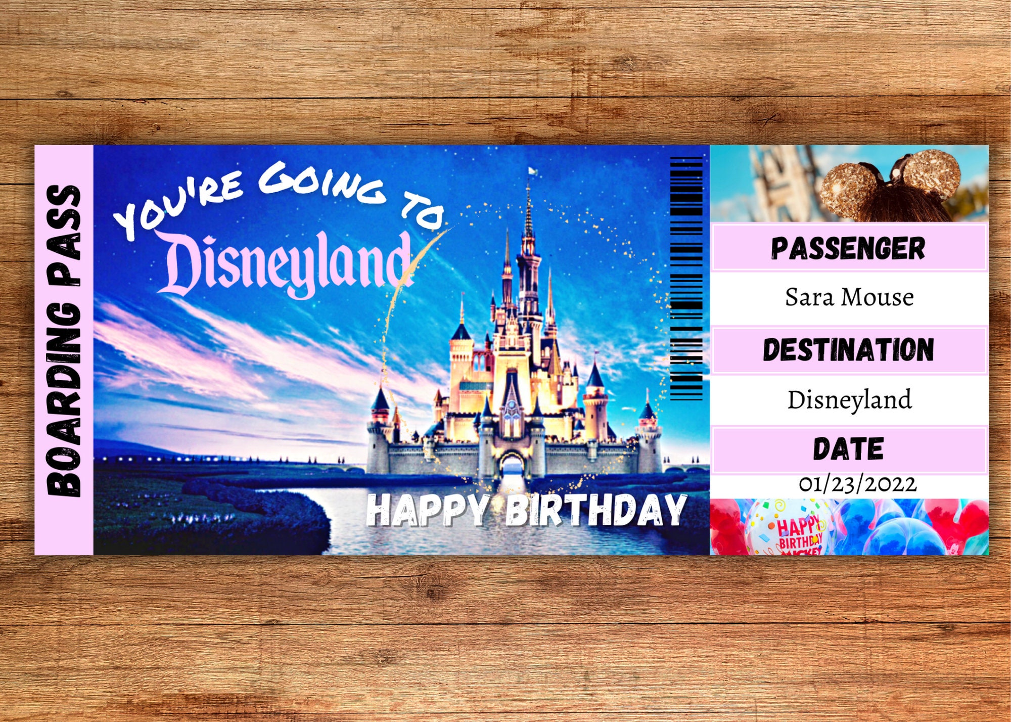 Disneyland Surprise Ticket, Printable Theme Park Surprise Reveal, Editable Gift Reveal, Surprise ...