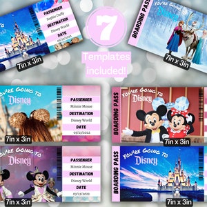 DisneyWorld Surprise Ticket, Printable Theme Park Surprise Reveal, Editable Gift Reveal, Surprise Boarding Pass ticket, Includes Frozen