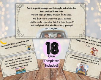 Universal Studios Scavenger Hunt Printable | Editable Trip Reveal Clues for Kids | Christmas, Birthday Vacation Surprise Template