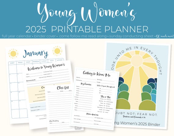 LDS Young Women 2025 Planner, Look Unto Christ D&C 6:36, Printable YW Binder, Young Women Theme Planner, Editable Planner Binder LDS Theme