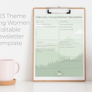 LDS 2023 Young Women Newsletter Digital Download Editable Template, I can do all things through christ, Philippians 4:13 weekly newsletter
