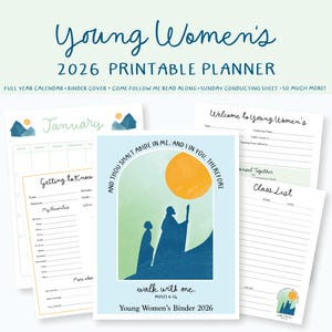 LDS 2026 Young Women Planner Printable, “Walk With Me” Theme, Editable YW Planner Binder