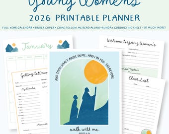 LDS 2026 Young Women Planner Printable, “Walk With Me” Theme, Editable YW Planner Binder