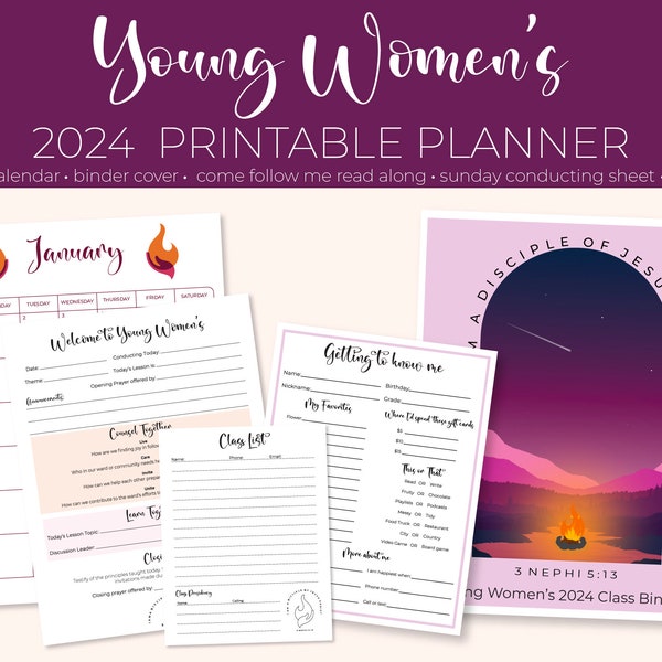 LDS 2024 Young Women Planner Printable, I am a Disciple of Jesus Christ 3 Nephi 3:15, Young Women Theme Planner, Editable Planner Binder