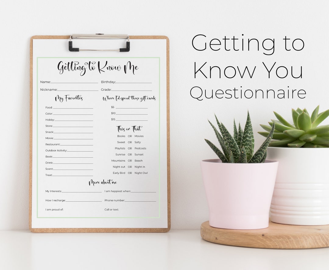 Getting to Know You Sheet, My Favorite Things Detailed Questionnaire ...