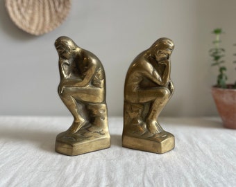 Paar Vintage Brass Auguste Rodin "Thinker" boekensteunen, gemaakt in Korea