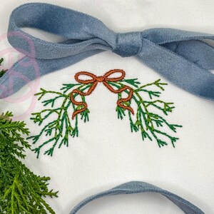 Bow Greenery Embroidery Design • Christmas Holiday Sprig (Machine Embroidery File)