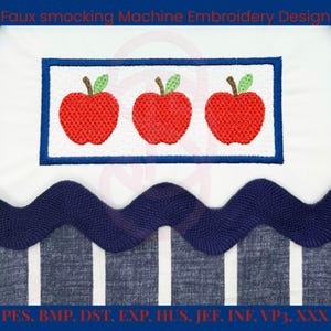 Apple Trio Faux Smocking Frame Machine Embroidery Design Back To School