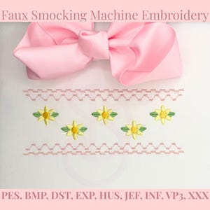 Flower Faux Smocking Machine Embroidery Design, Daisy Floral Kids Shirt, Baby Dress