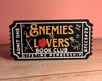 Self-Standing Enemies to Lovers Book Club Trope Ticket | Black - White - Silver - Gold - Red | Fantasy Decor | Library Decor | Bookish Decor