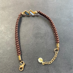Handmade Macrame Bracelet with Gold Framed Crystals – Adjustable Brown Cord Bracelet
