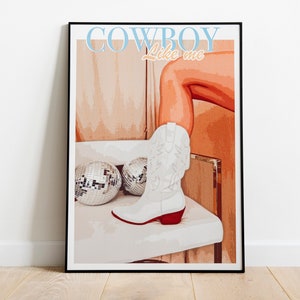 Cowboy Like Me Digital Print, Retro Aesthetic, Pink Girly Wall Art, Preppy Wall Art, Dorm Room Decor Wall Art, Swiftie Gift